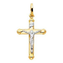 14K Two Tone 18mm Jesus Religious Crucifix Cross Pendant