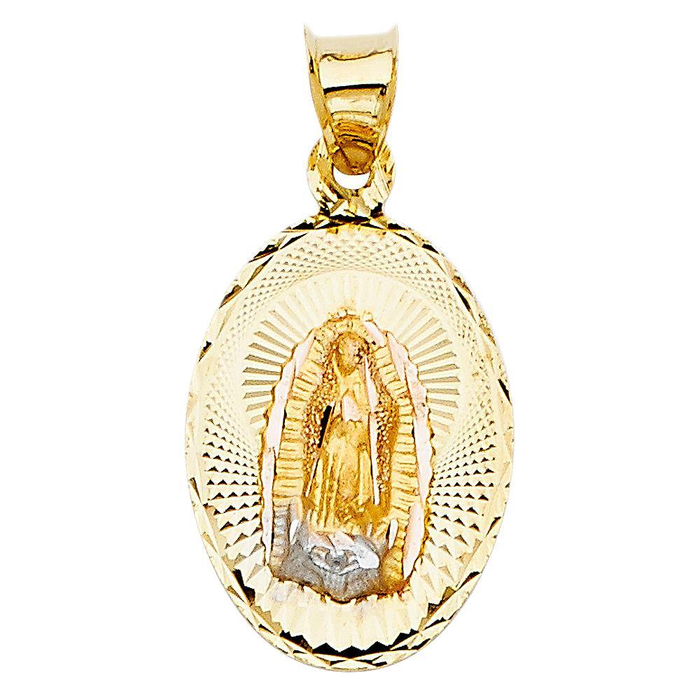 14K Tri Color 14mm DC Guadlupe Stamp Religious Pendant