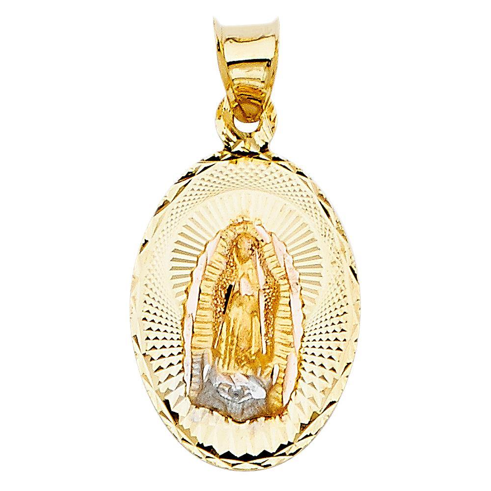 14K Tri Color 14mm DC Guadlupe Stamp Religious Pendant - silverdepot