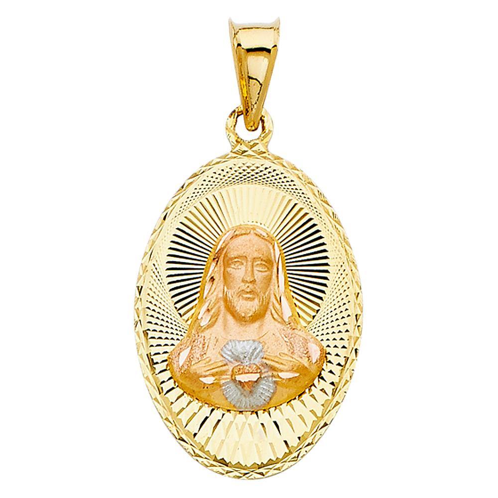 14K Tri Color 17mm DC Jesus Stamp Religious Pendant