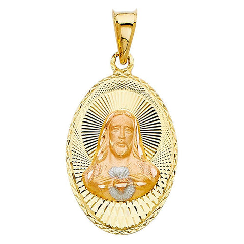 14K Tri Color 17mm DC Jesus Stamp Religious Pendant