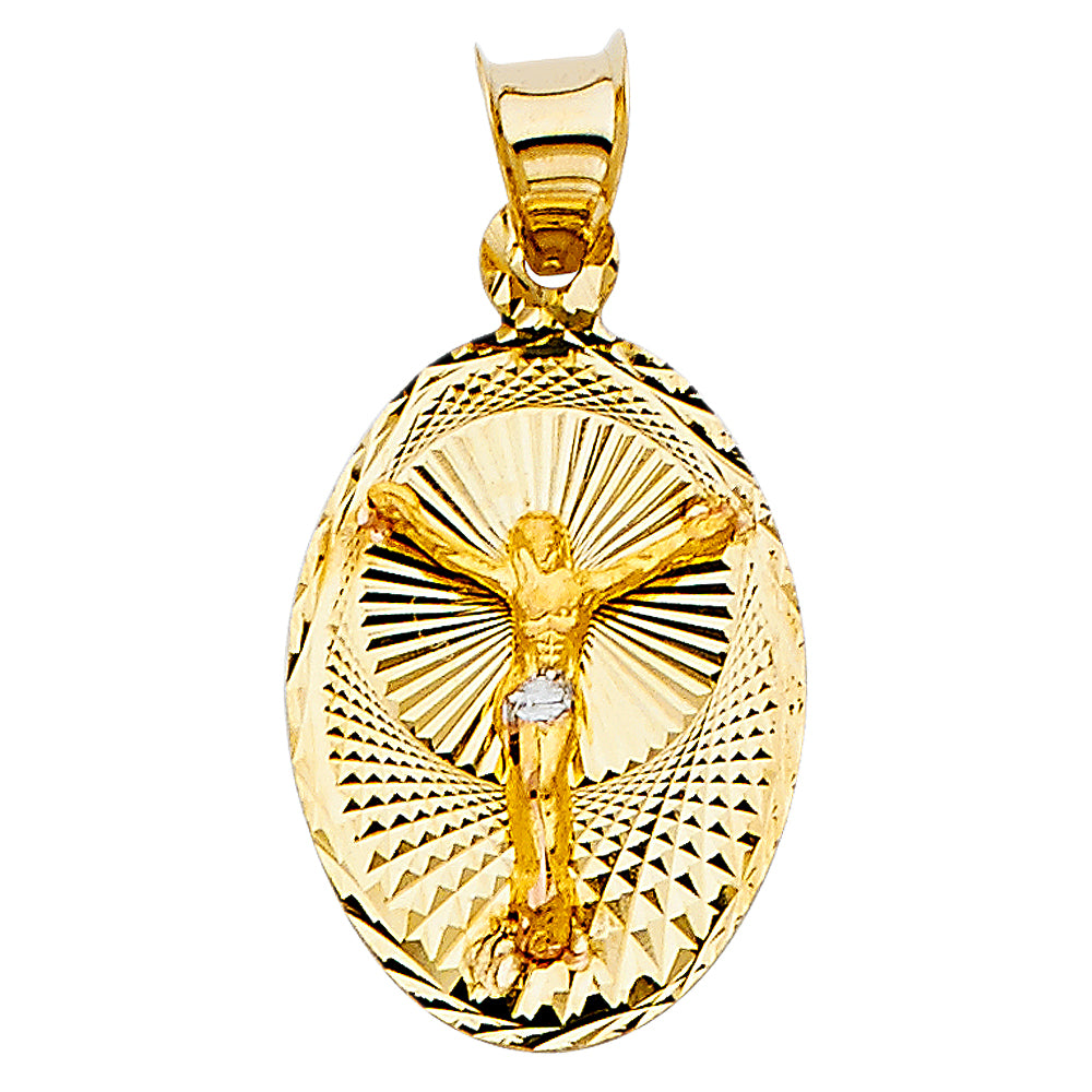 14K Two Tone 14mm DC Jesus Stamp Religious Pendant