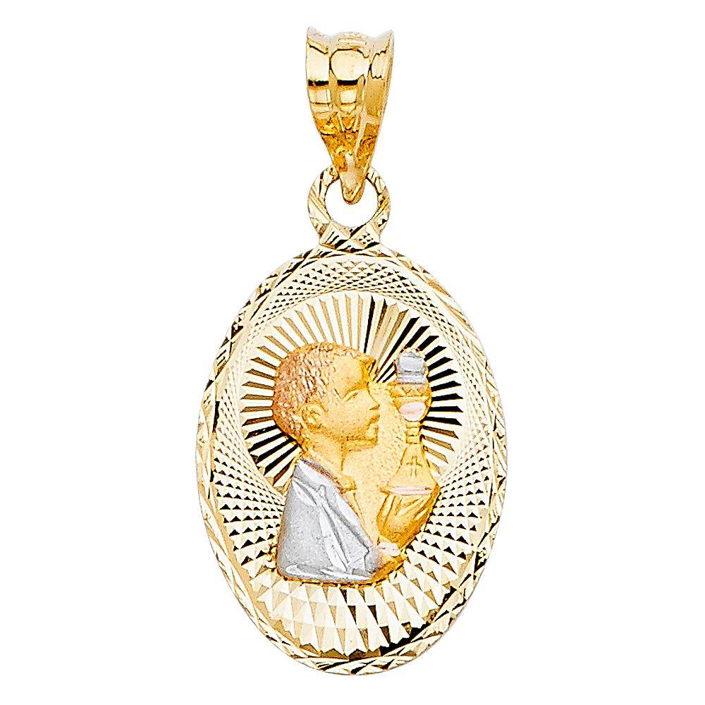 14K Tri Color 14mm DC communion Stamp Religious Pendant - silverdepot