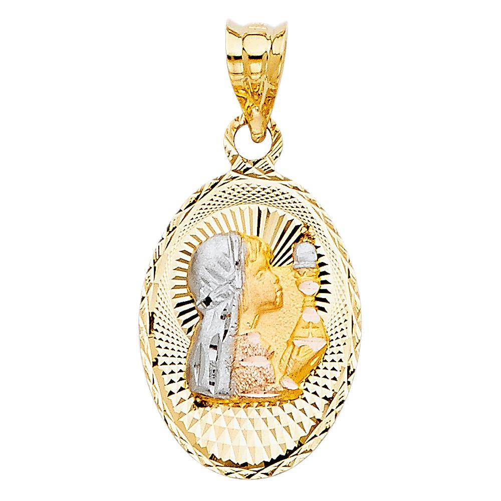 14K Tri Color 14mm DC communion Stamp Religious Pendant - silverdepot