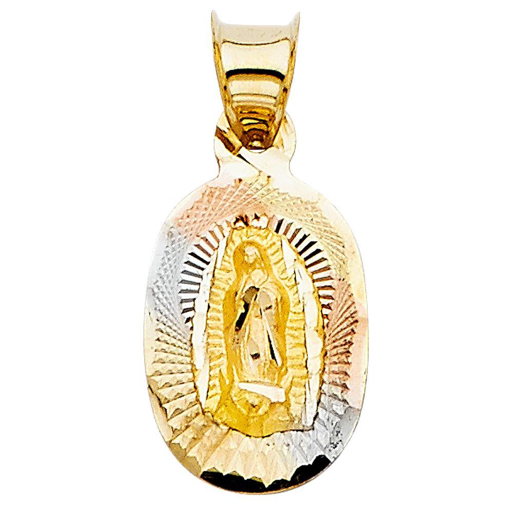 14K Tri Color 10mm DC Guadlupe Stamp Religious Pendant - silverdepot