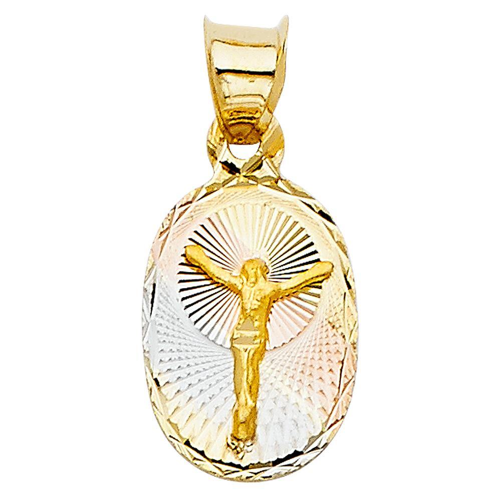 14K Tri Color 10mm DC Jesus Stamp Religious Pendant - silverdepot