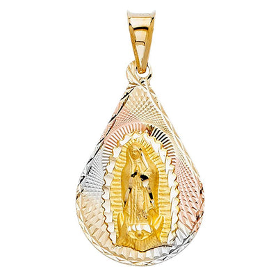 14K Tri Color 18mm DC Guadlupe Stamp Religious Pendant - silverdepot