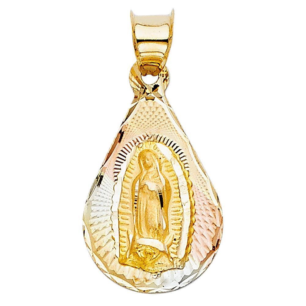 14K Tri Color 12mm DC Guadlupe Stamp Religious Pendant - silverdepot