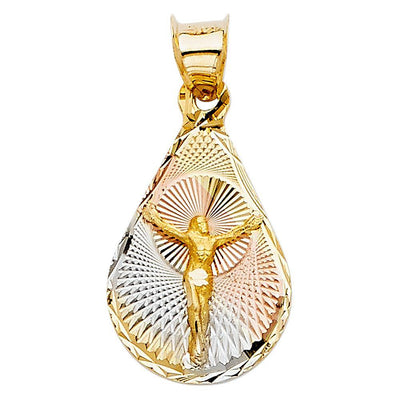 14K Tri Color 12mm DC Jesus Stamp Religious Pendant - silverdepot