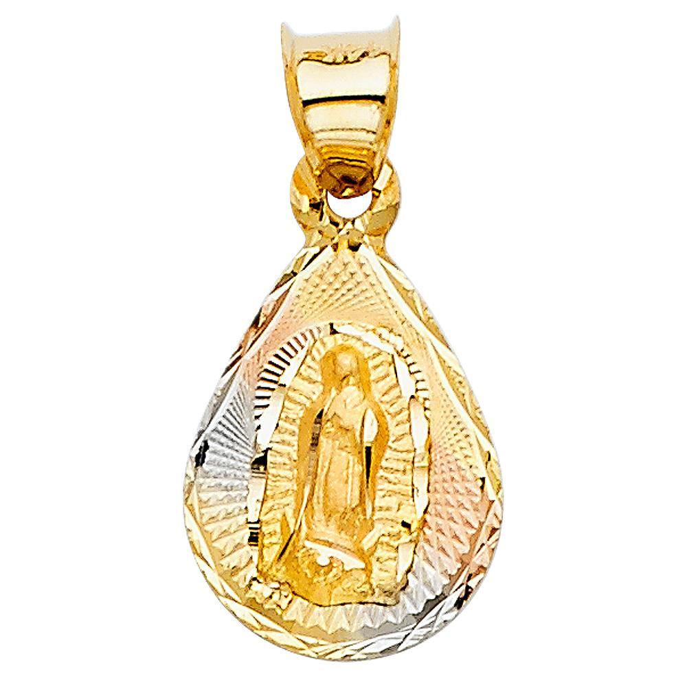 14K Tri Color 10mm DC Guadlupe Stamp Religious Pendant - silverdepot