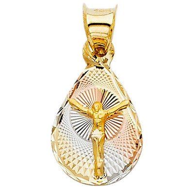14K Tri Color 10mm DC Jesus Stamp Religious Pendant - silverdepot