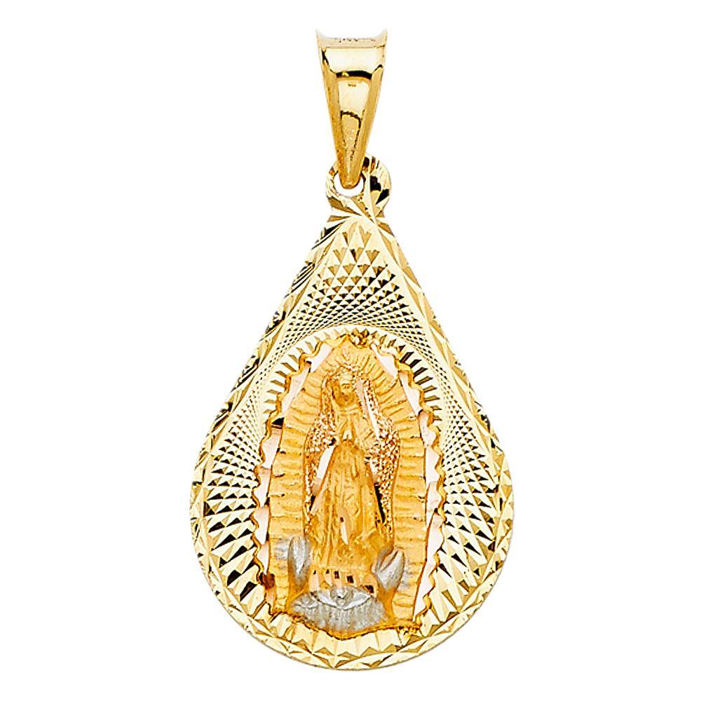 14K Tri Color 18mm DC Guadlupe Stamp Religious Pendant