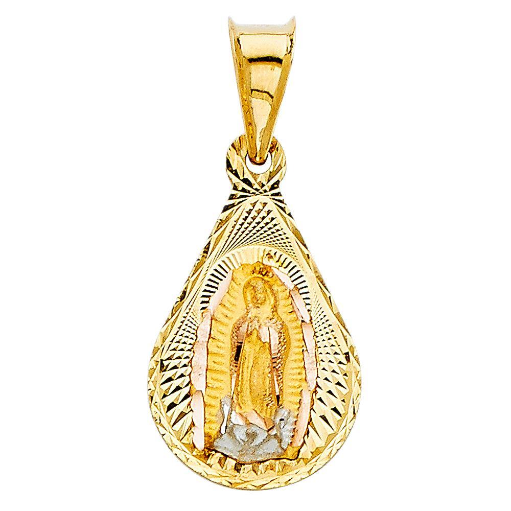 14K Tri Color 12mm DC Guadlupe Stamp Religious Pendant
