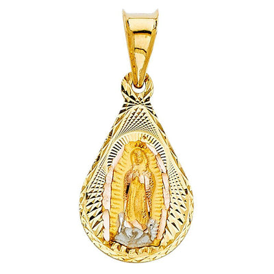 14K Tri Color 12mm DC Guadlupe Stamp Religious Pendant - silverdepot
