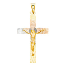 Load image into Gallery viewer, 14K Tri Color 23mm DC Crucifix Jesus Cross Stamp Religious Pendant