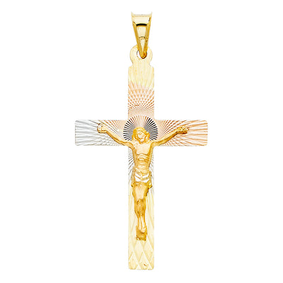 14K Tri Color 23mm DC Crucifix Jesus Cross Stamp Religious Pendant