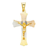 14K Tri Color 20mm DC Crucifix Jesus Cross Stamp Religious Pendant