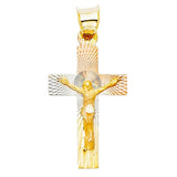 14K Tri Color 13mm DC Crucifix Jesus Cross Stamp Religious Pendant