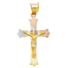 Load image into Gallery viewer, 14K Tri Color 15mm DC DC Crucifix Jesus Cross Stamp Religious Pendant - silverdepot