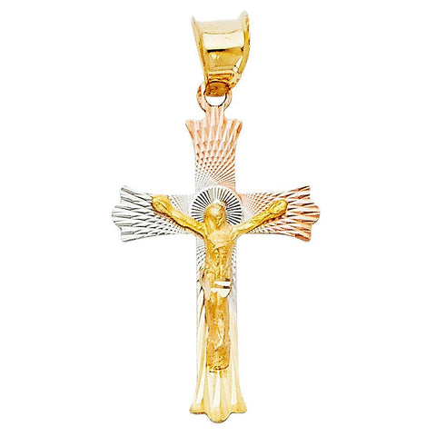 14K Tri Color 15mm DC DC Crucifix Jesus Cross Stamp Religious Pendant
