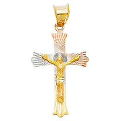14K Tri Color 15mm DC DC Crucifix Jesus Cross Stamp Religious Pendant