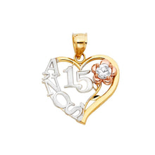 Load image into Gallery viewer, 14K Tri Color 20mm Anos Sweet 15 Years Heart Pendant - silverdepot