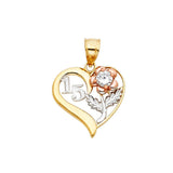 14K Tri Color 17mm Anos Sweet 15 Years Heart Pendant