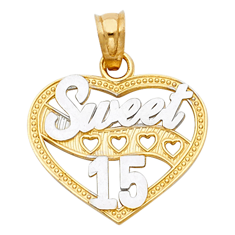 14K Two Tone 17mm 15 Years Years Heart Pendant