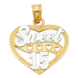 14K Two Tone 17mm 15 Years Years Heart Pendant