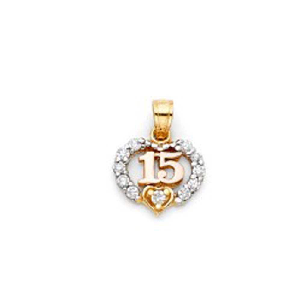 14K Two Tone 12mm Sweet 15 Years Heart CZ Pendant