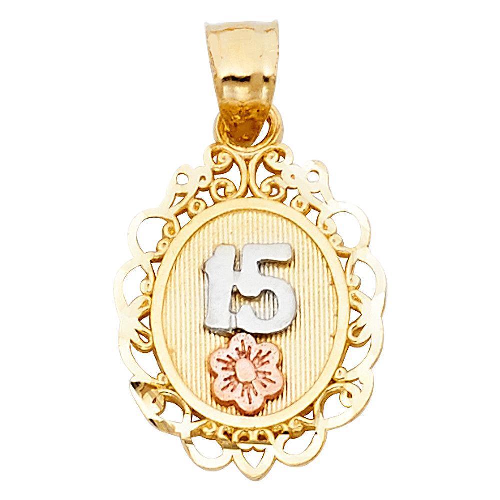 14K Tri Color 13mm Sweet 15 Years Pendant - silverdepot