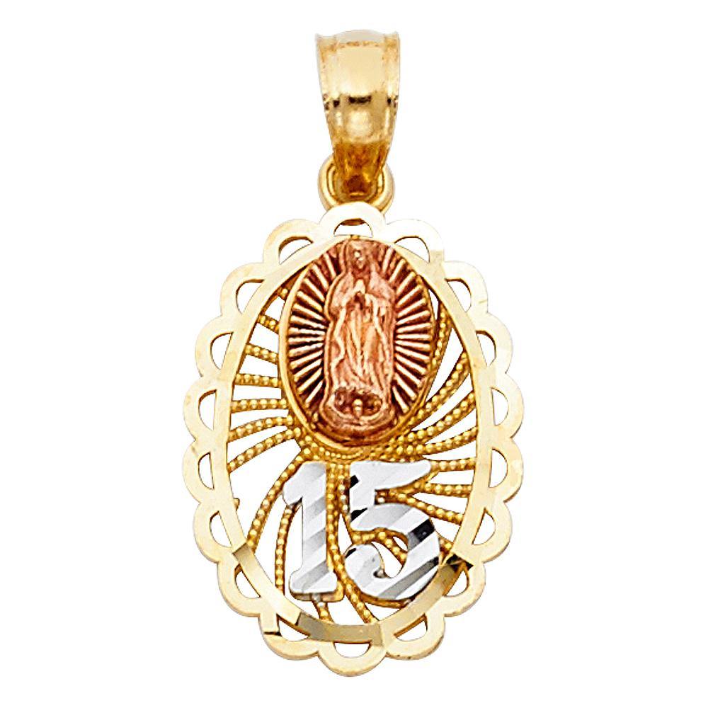 14K Tri Color 12mm Sweet 15 Years Pendant