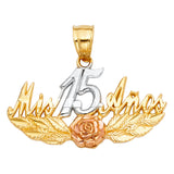 14K Tri Color 28mm Sweet 15 Years Pendant