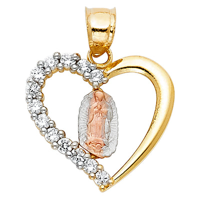 14K Tricolor CZ RELIGIOUS HEART PENDANT