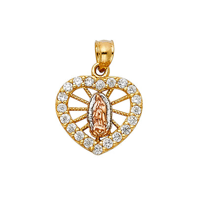 14K Tricolor CZ RELIGIOUS HEART PENDANT