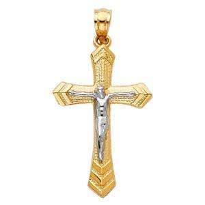14K Gold 16mm Two Tone Jesus Crucifix Cross Religious Pendant - silverdepot