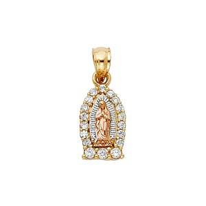 14k Two Tone Gold 9mm Religious Guadalupe CZ Pendant