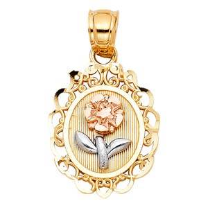 14k Tri Color Gold 15mm Flower Assorted Pendant