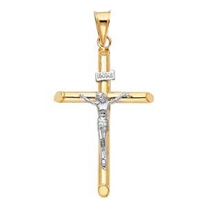 14K Two Tone 20mm Jesus Religious Cross Crucifix Pendant