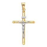 14K Two Tone 20mm Jesus Religious Cross Crucifix Pendant