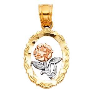 14k Tri Color Gold 12mm Flower Assorted Pendant