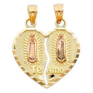 14k Two Tone Gold 20mm Religious Guadlupe Broken Heart Assorted Pendant
