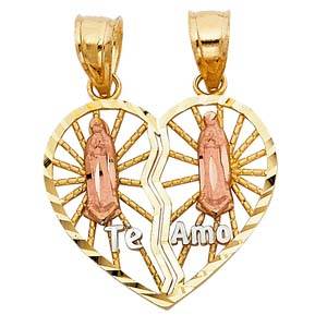 14k Two Tone Gold 20mm Religious Guadlupe Broken Heart Assorted Pendant