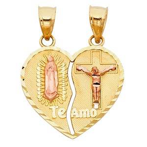 14k Two Tone Gold 20mm Religious Guadlupe Juses Broken Heart Assorted Pendant