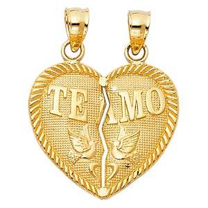 14k Yellow Gold 20mm TEAMO Couple Broken Heart Assorted Pendant