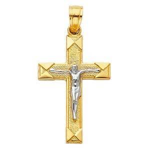 14K Gold 15mm Two Tone Jesus Crucifix Cross Religious Pendant