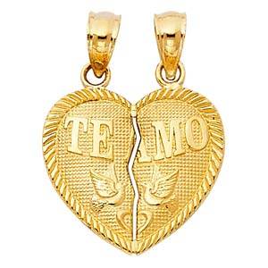 14k Yellow Gold 15mm Small TEAMO Couple Broken Heart Assorted Pendant