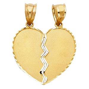 14k Yellow Gold 20mm Couple Broken Heart Assorted Pendant