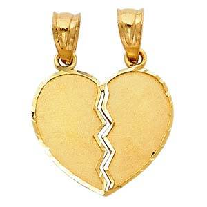 14k Yellow Gold 15mm Couple Broken Heart Assorted Pendant