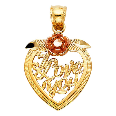 14k Two Tone Gold 16mm I Love You Heart Assorted Pendant